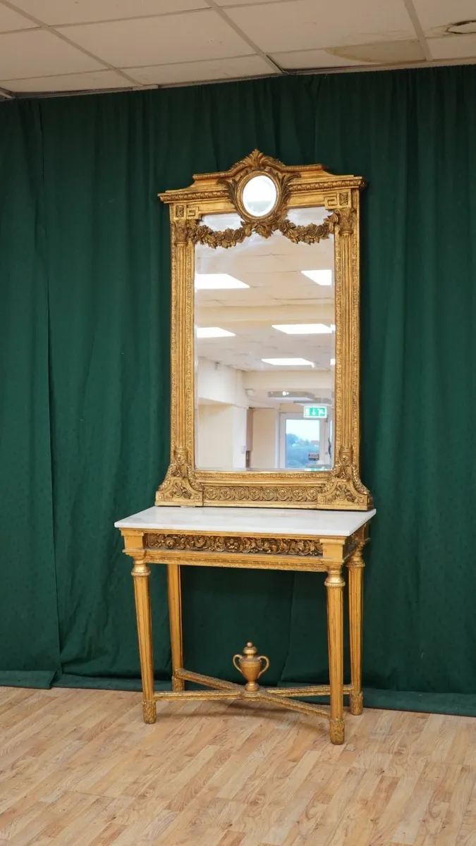 Grand Neoclassical Gilt Console & Mirror with Marb - Image 1