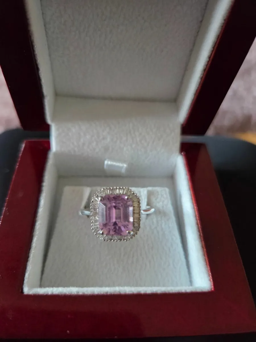 PINK KUNZITE PLATINUM  DIAMOND RING - Image 1