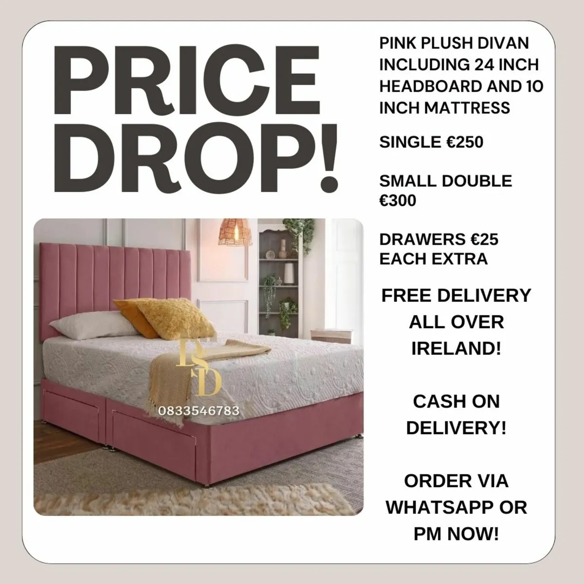 King size Velvet Bed - Nationwide Cash on Delivery - Image 2