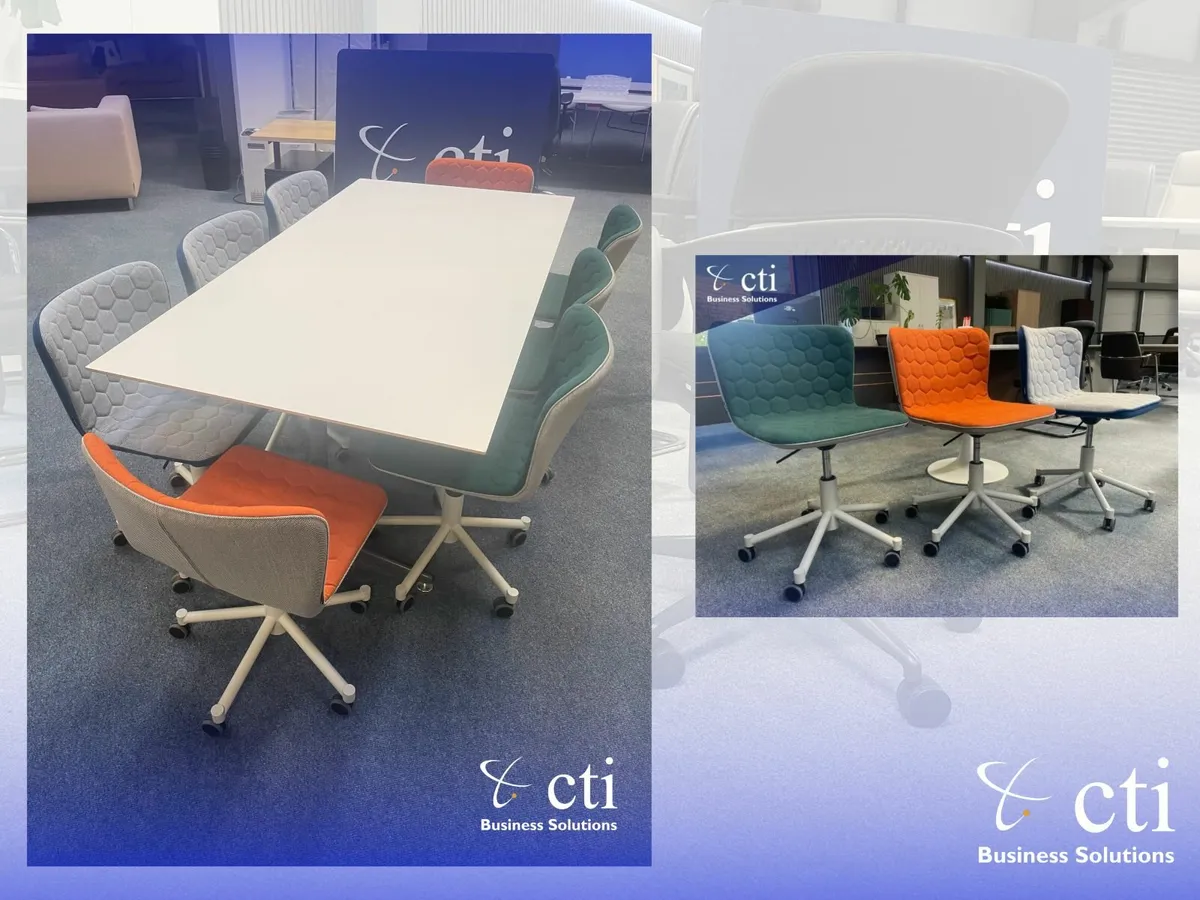 White Meeting Table & 8 SANCAL Chairs - Grade A - Image 1