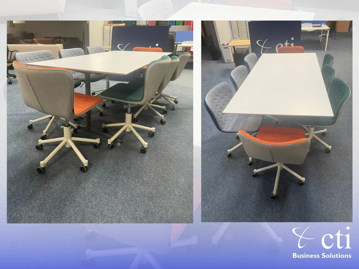 White Meeting Table & 8 SANCAL Chairs - Grade A - Image 2