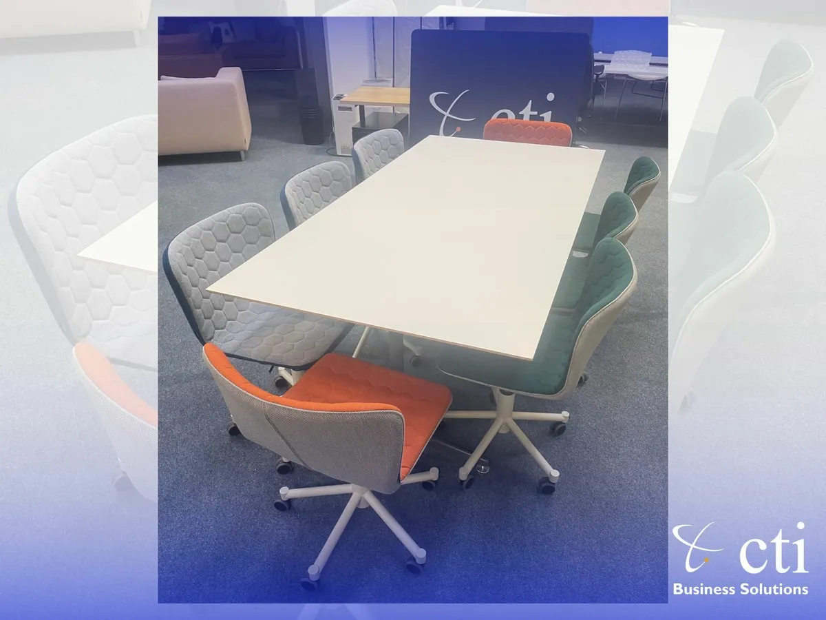 White Meeting Table & 8 SANCAL Chairs - Grade A - Image 4