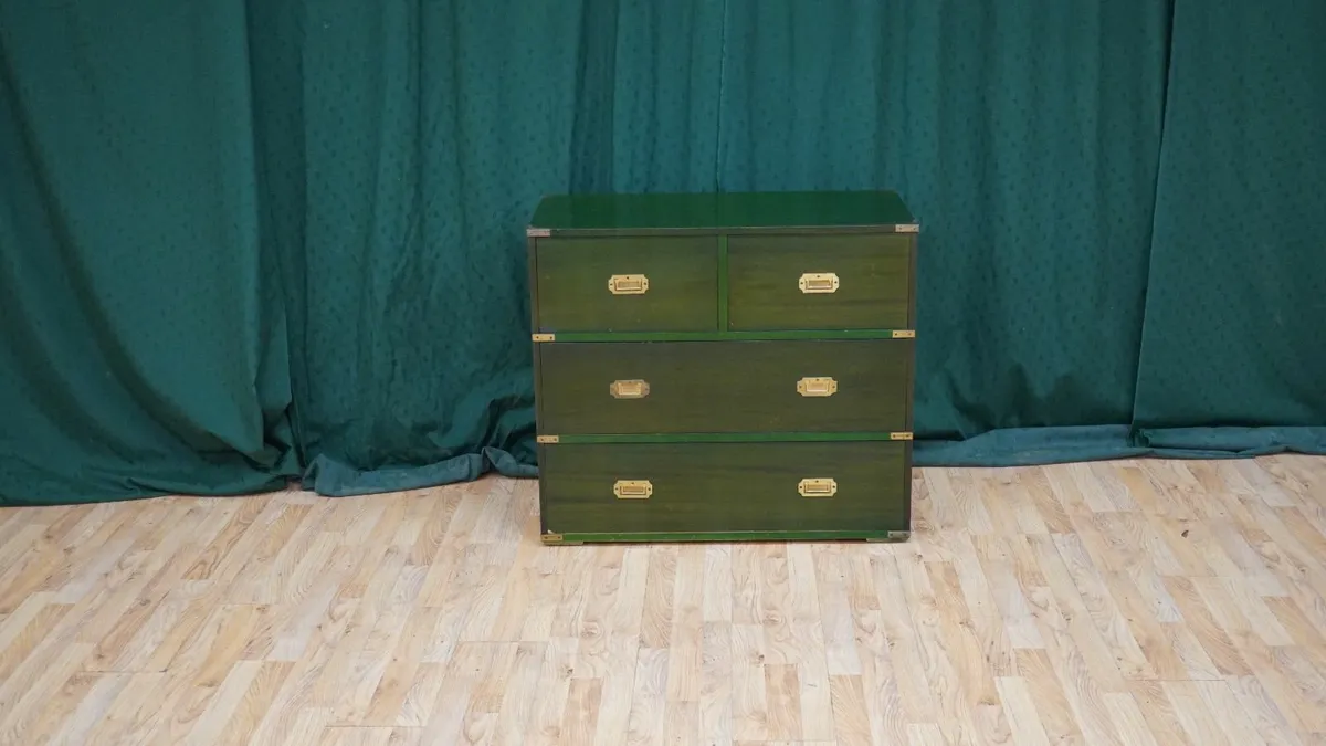 Mid-Century Green Campaign Chest of Drawers - Image 1