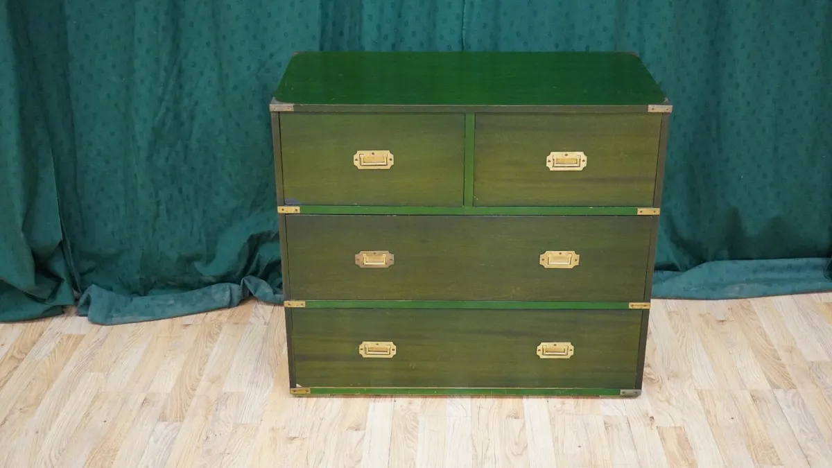 Mid-Century Green Campaign Chest of Drawers - Image 2