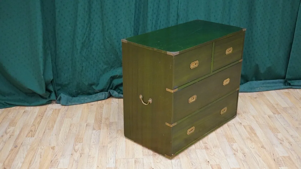 Mid-Century Green Campaign Chest of Drawers - Image 3