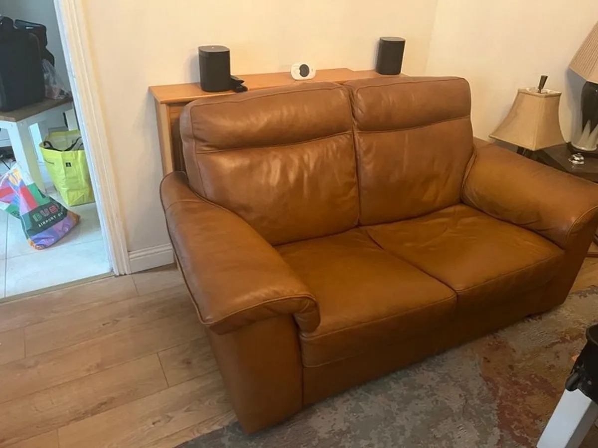 Tan leather 3 piece suite - Image 2