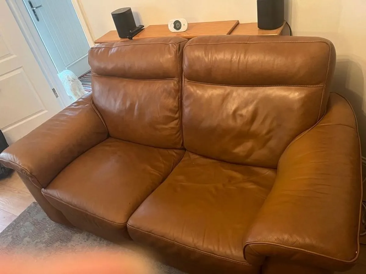 Tan leather 3 piece suite - Image 3