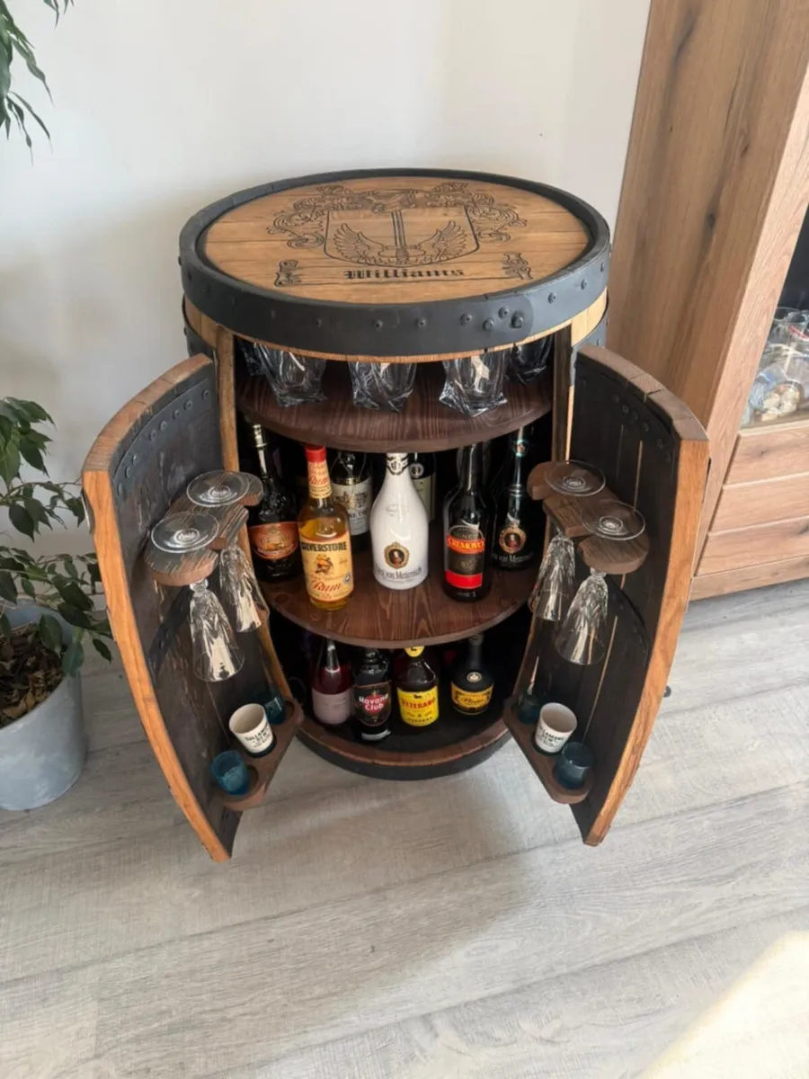 Whiskey barrel real oak Bar liquor Cabinet table - Image 2