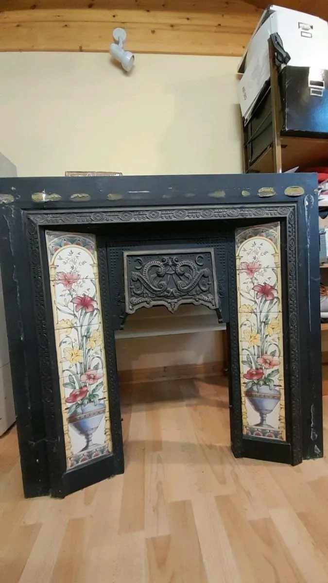 Antique style cast iron fireplace with surround. - Image 4