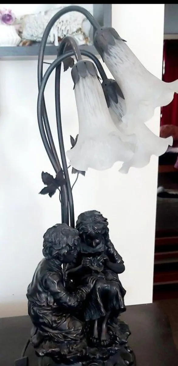 Large bronze lamp with 3 mottled glass shades - Image 4