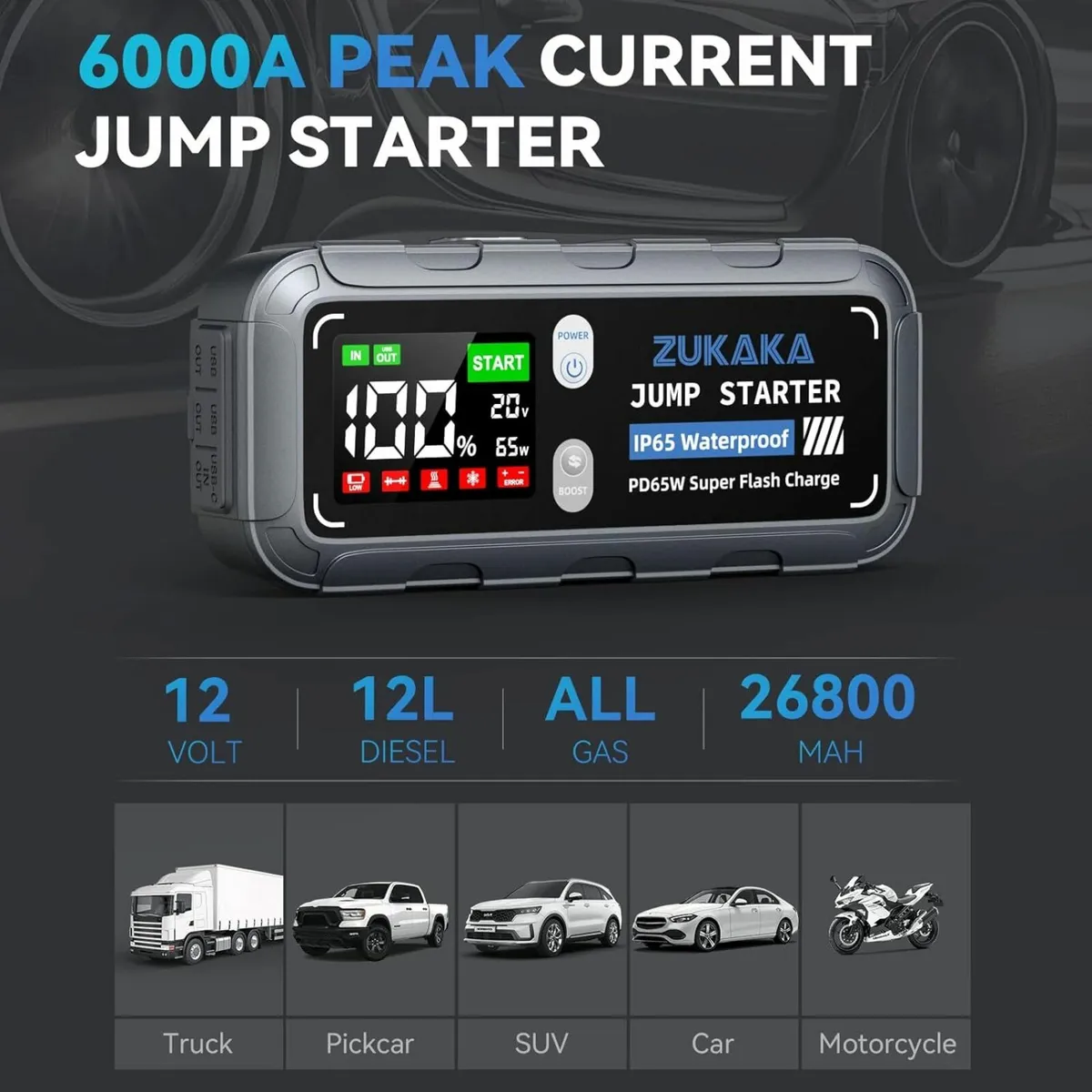 ZUKAKA 6000A 12v Car Jump Starter - Image 1