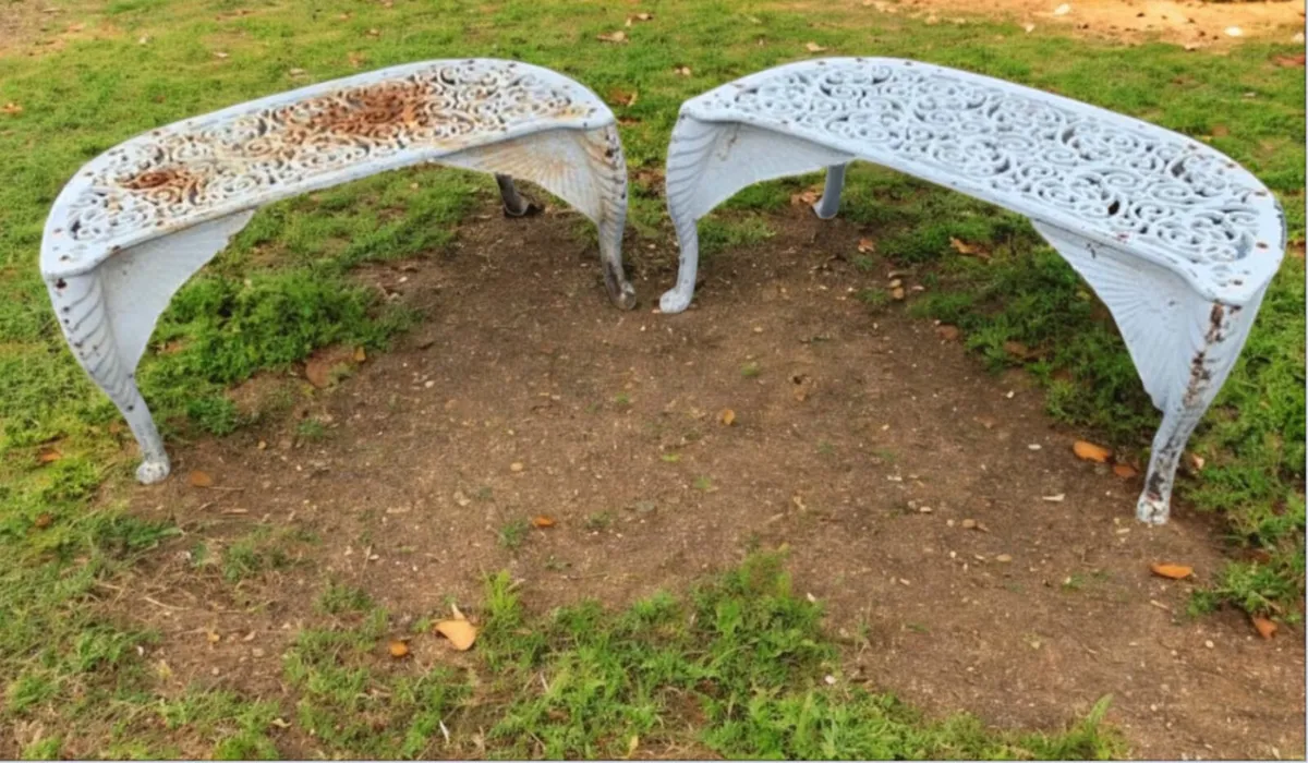 Pair cast iron benchs - Image 1