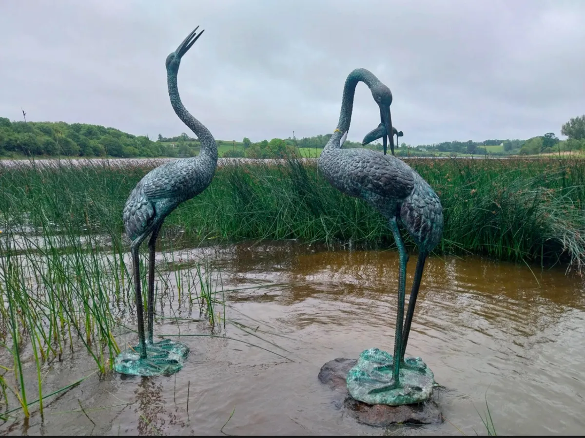 Pair of bronze herons fountains - Image 1