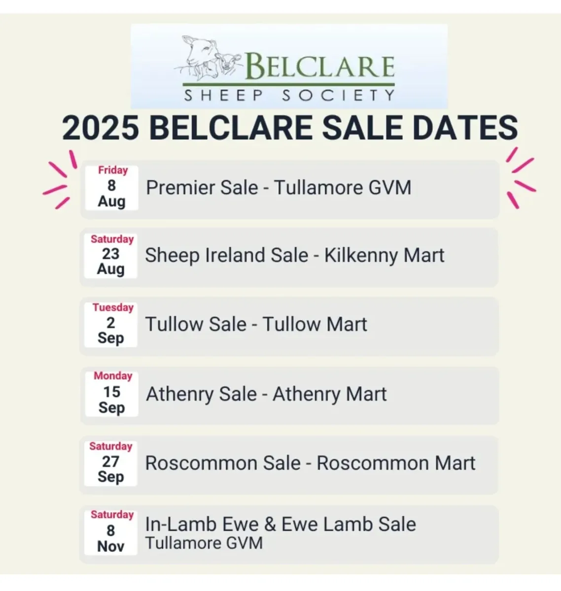 2025 Belclare  Sale Dates - Image 1