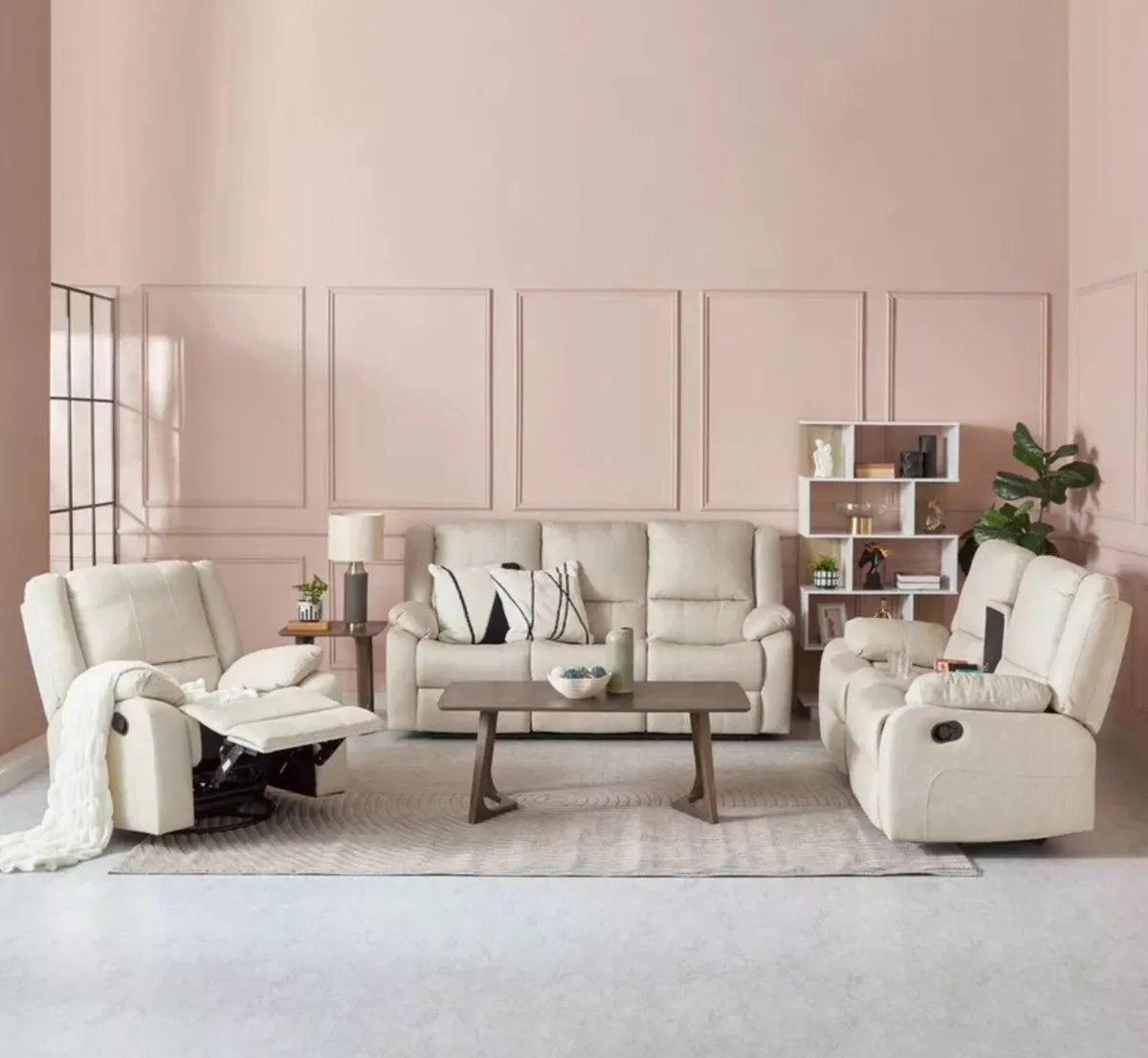January Sale 3+2 Beige Larson Sofa Recliner Sofas - Image 2