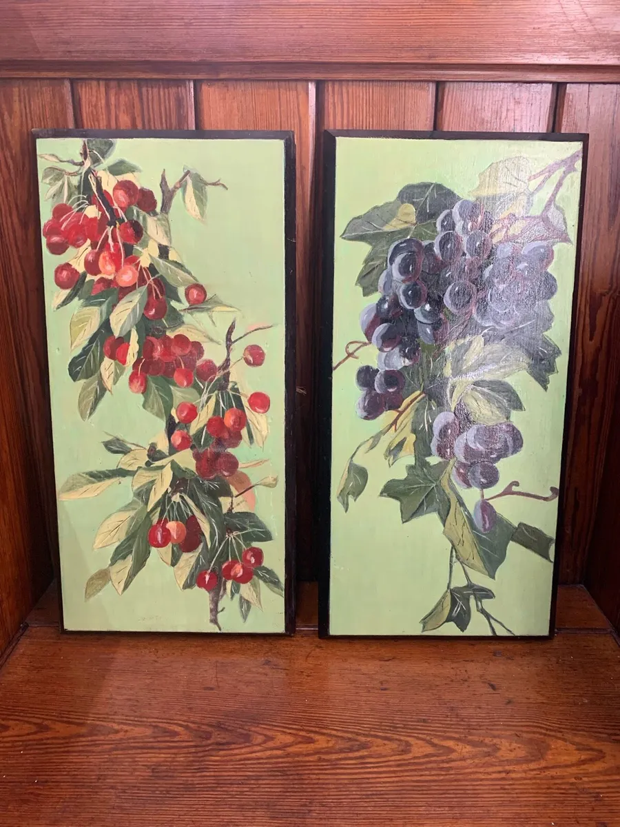 Pair of antique hand painted wooden boards. - Image 1