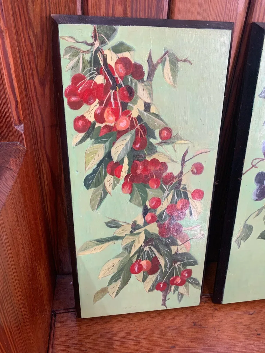 Pair of antique hand painted wooden boards. - Image 4