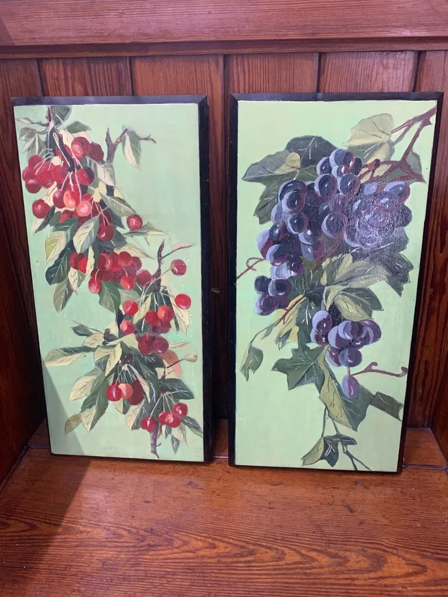 Pair of antique hand painted wooden boards. - Image 2
