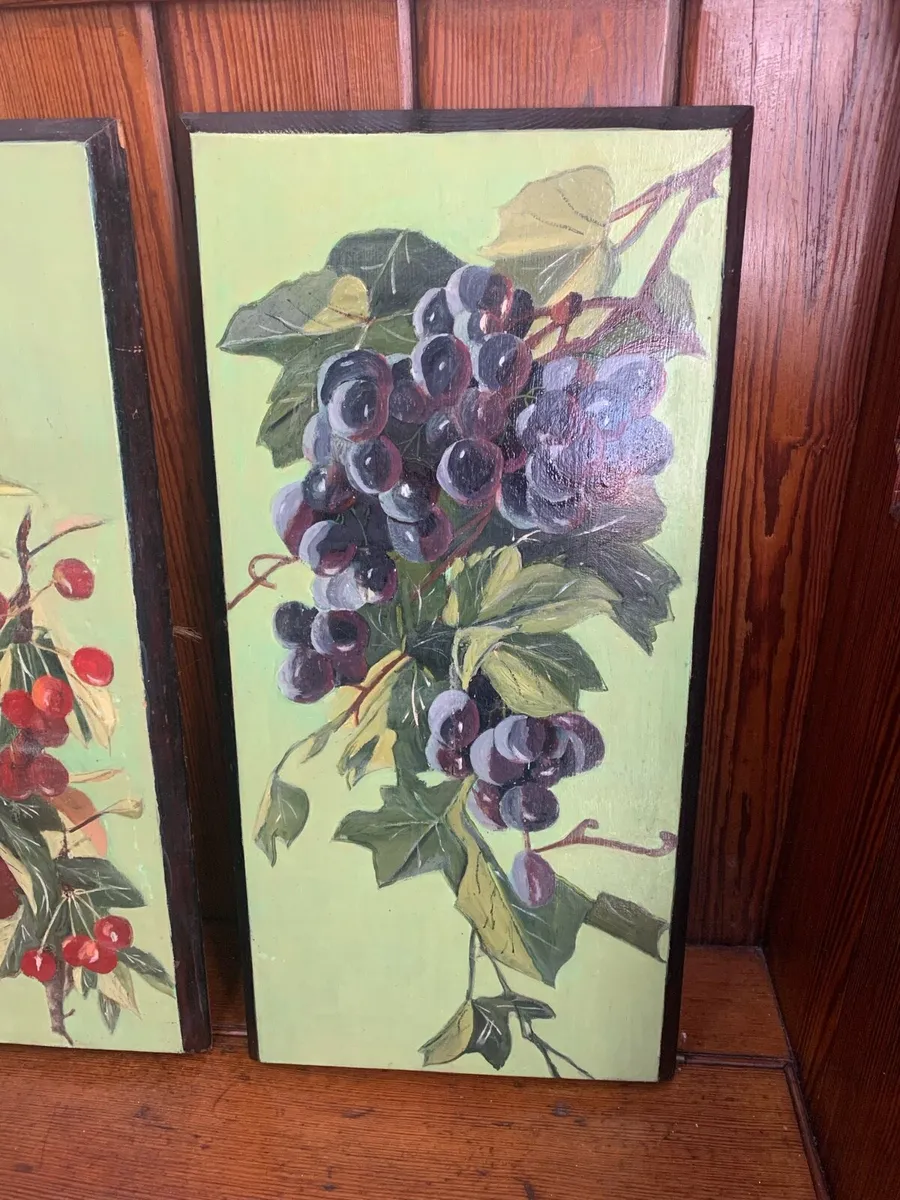 Pair of antique hand painted wooden boards. - Image 3