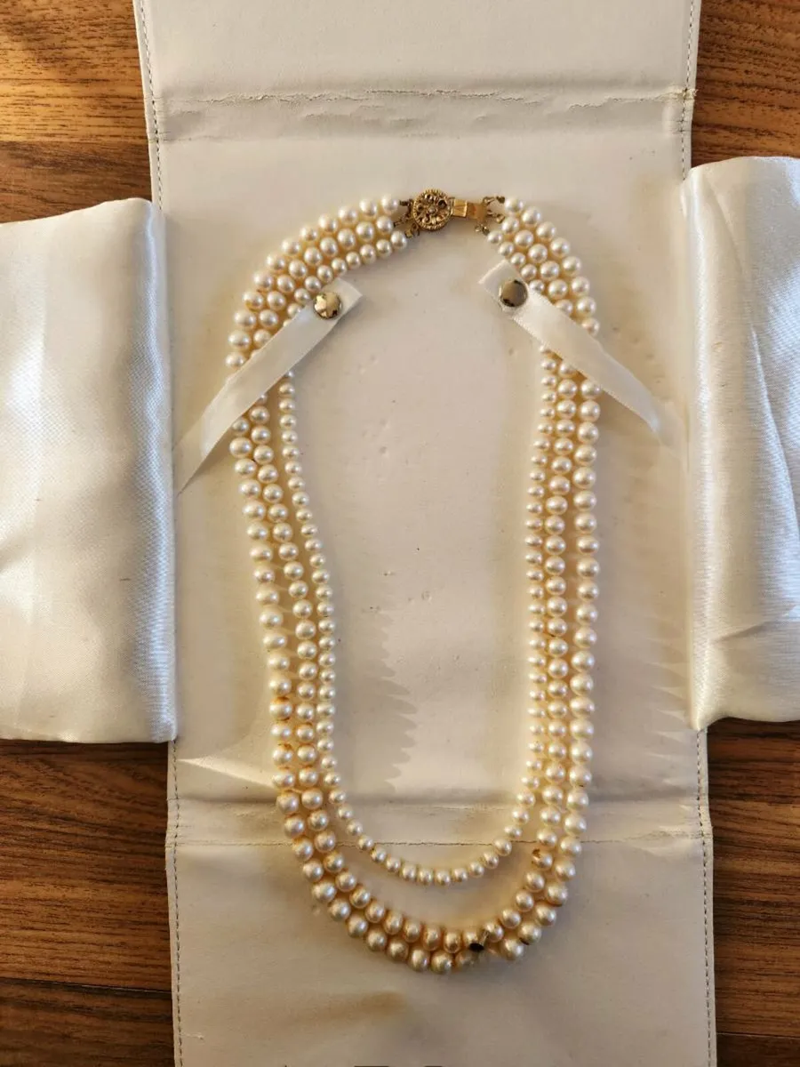 Genuine 3 Strand Pearl Necklace - Image 1
