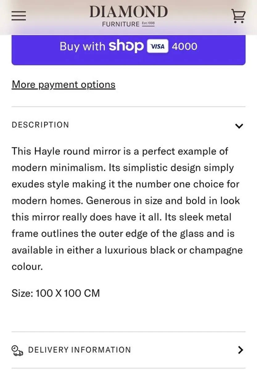 Large Round Mirror 100 x100 cm - Diamond Furniture - Image 3