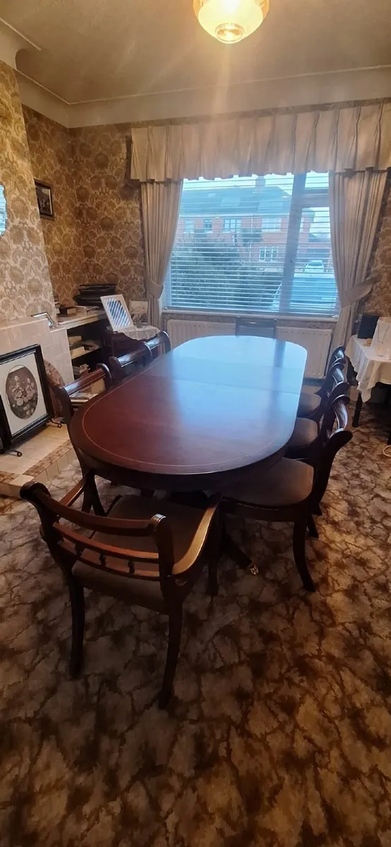 Extendable Mahogany Dining Room Table + 8 Chairs - Image 2