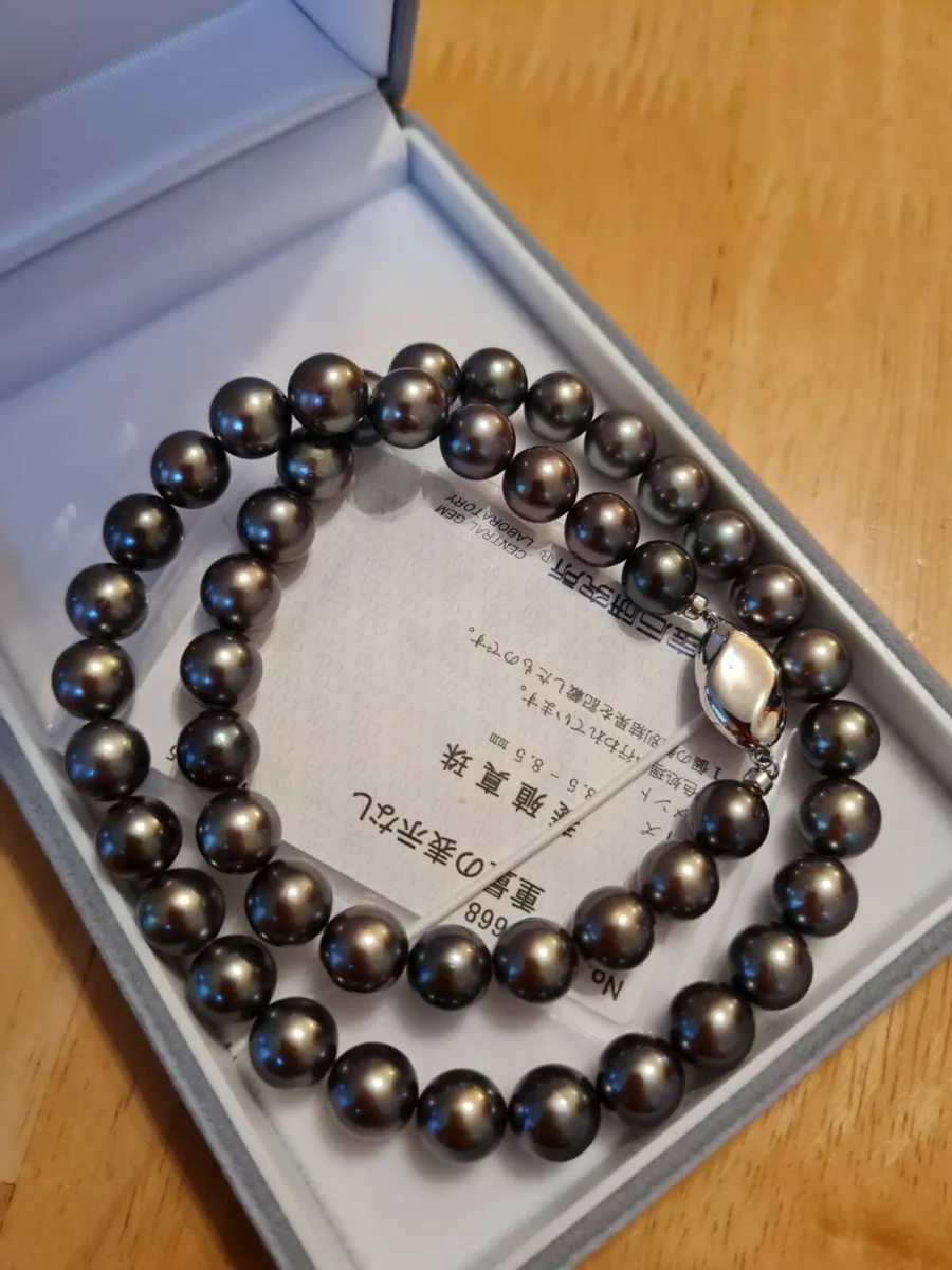 Genuine Black Tahitian Pearl Necklace Xmas Gift - Image 1