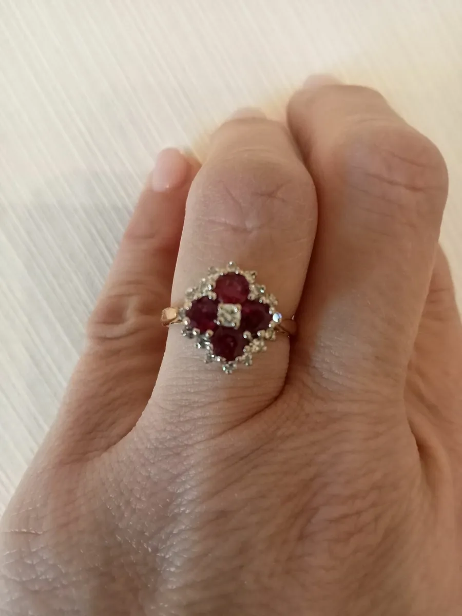 Ruby and Diamond cluster ring - Image 1