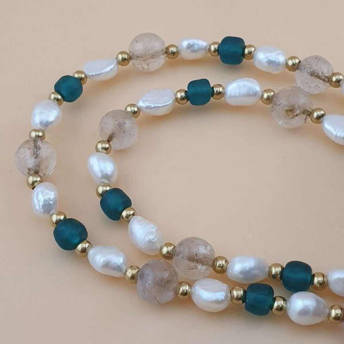 Vintage Himalayan Chain Link Tibetan Agate Dzi Beads With Pearls & Himalayan Quartz Necklace - Image 4