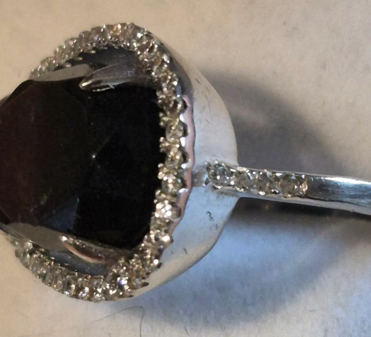 925 Silver, CZ & Black Crystal Ring (Size O) - Image 3