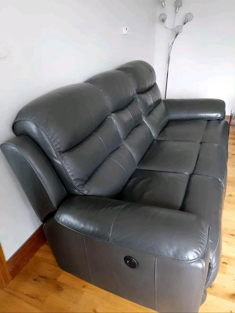 3 piece grey leather Sofa - Image 1