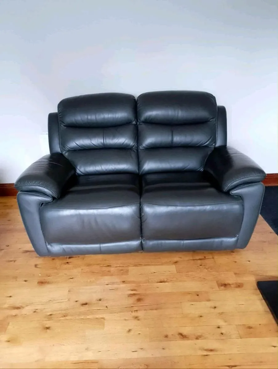 3 piece grey leather Sofa - Image 2