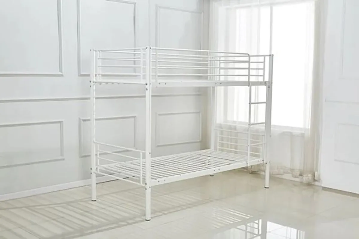 White Metal Single Bunk Bed Frame - Image 1