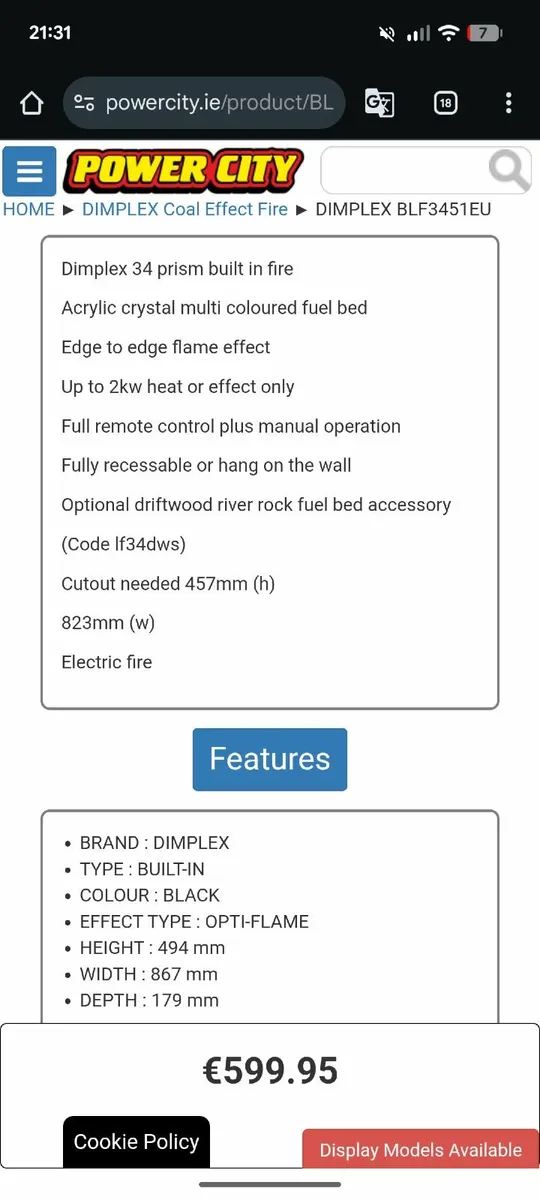 Dimplex Prism 34" Wall Mount Electric Fireplace - - Image 2