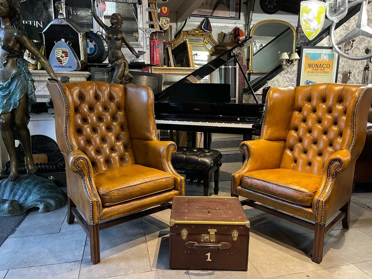 Antique chesterfield sofas & chairs - Image 3