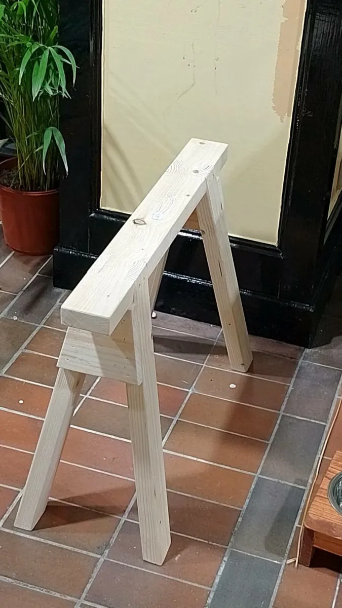 Rustic wooden Stool ...Legs splayed both ways - Image 4