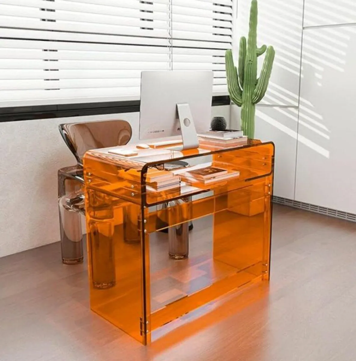 Designer Orange Acrylic Desk & Console Table - Image 1