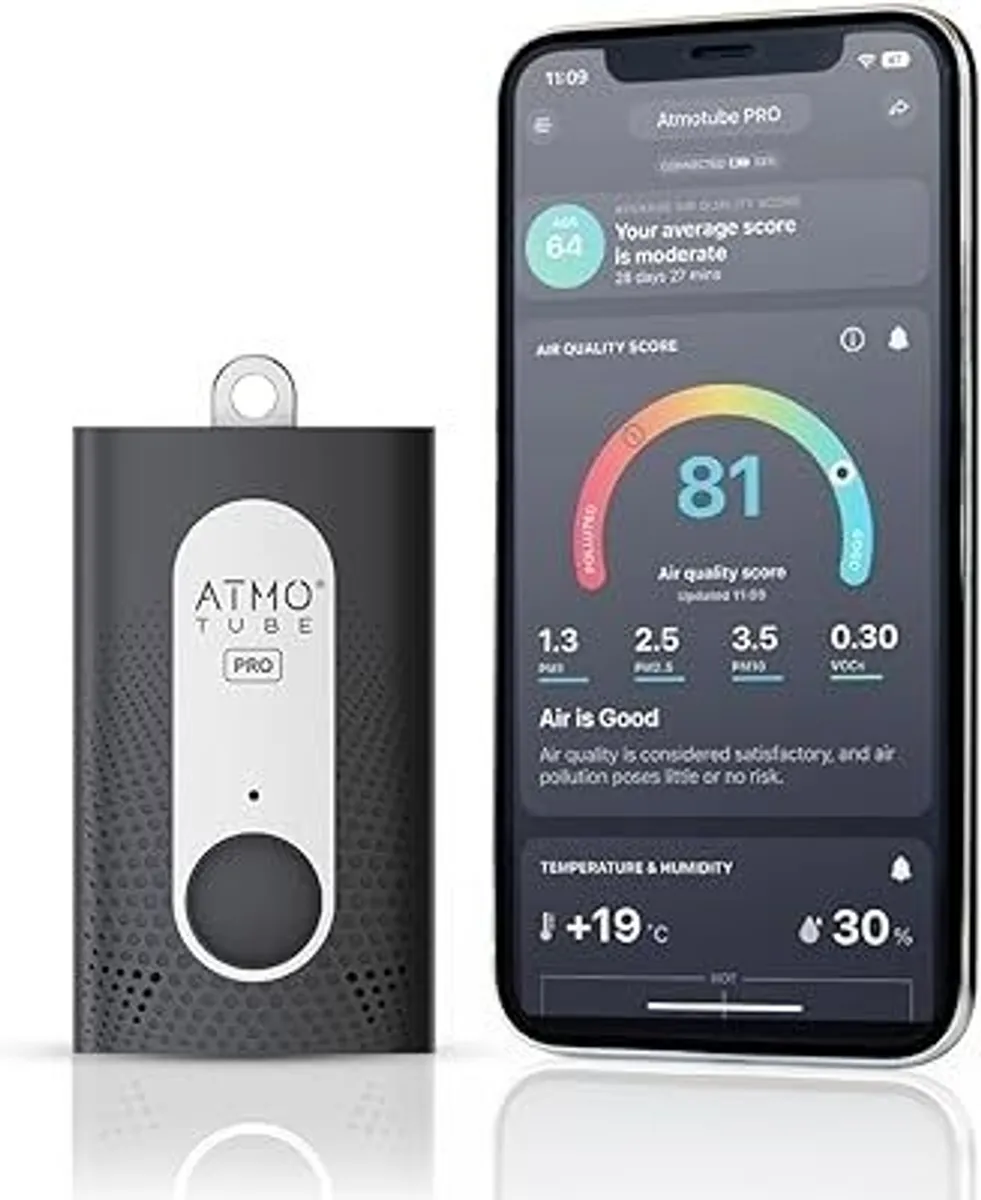 Barely used (+ new original box) portable air quality monitor Atmotube Pro + phone app - Image 1