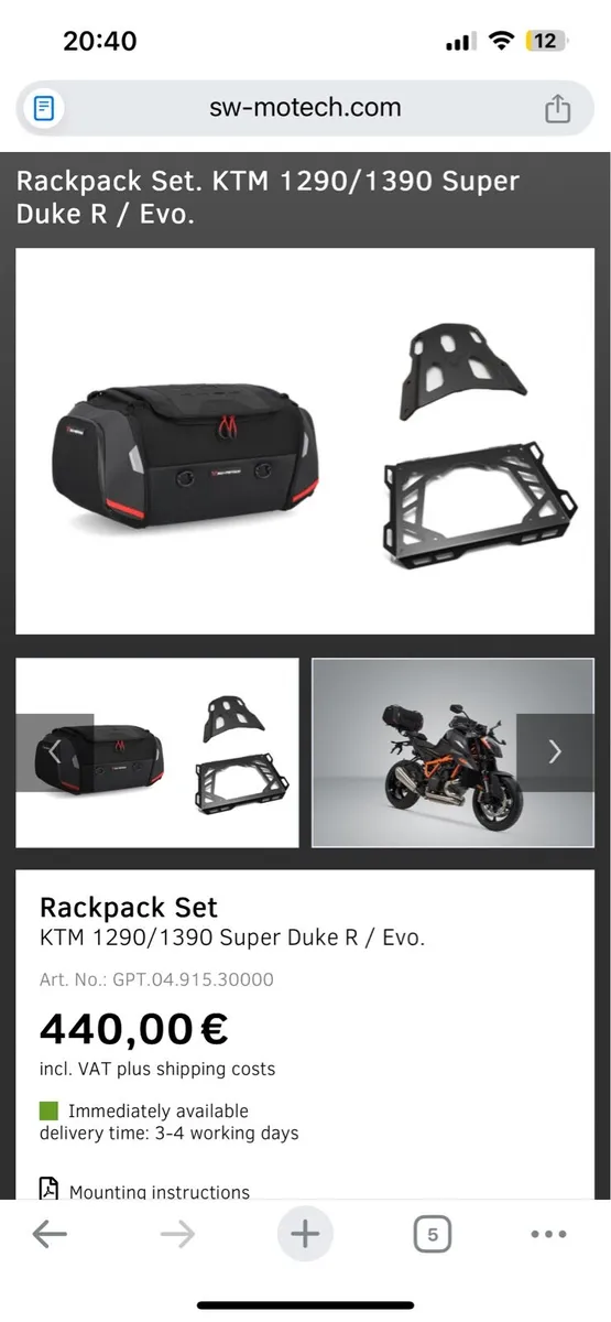 Sw Motech Rackpack baggage for Superduke - Image 1