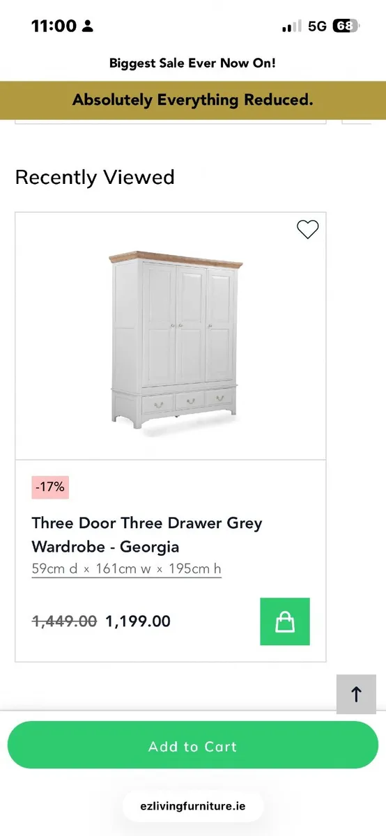 Three Door Three Drawer Grey Wardrobe - Image 3