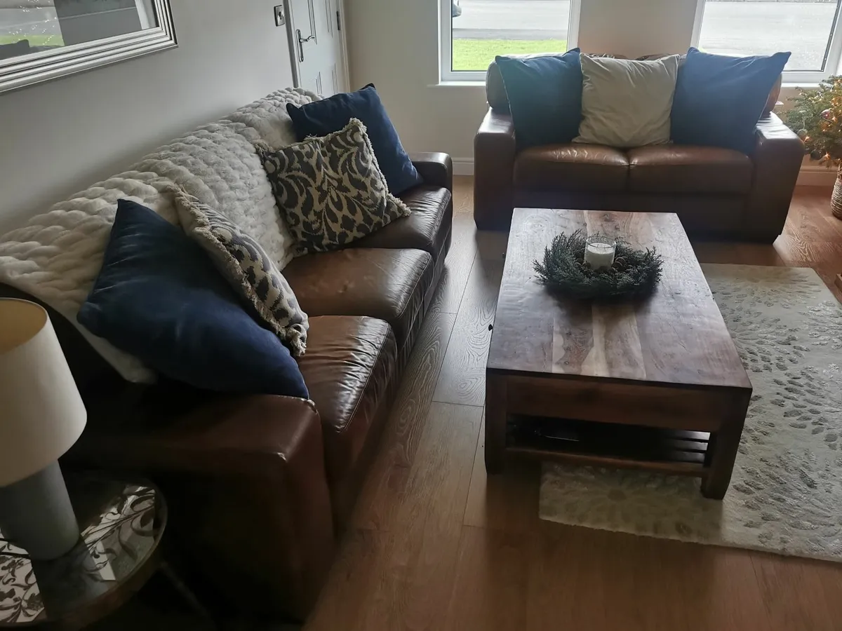 3 & 2 Seater Leather tan suite - Coffee table - Image 2