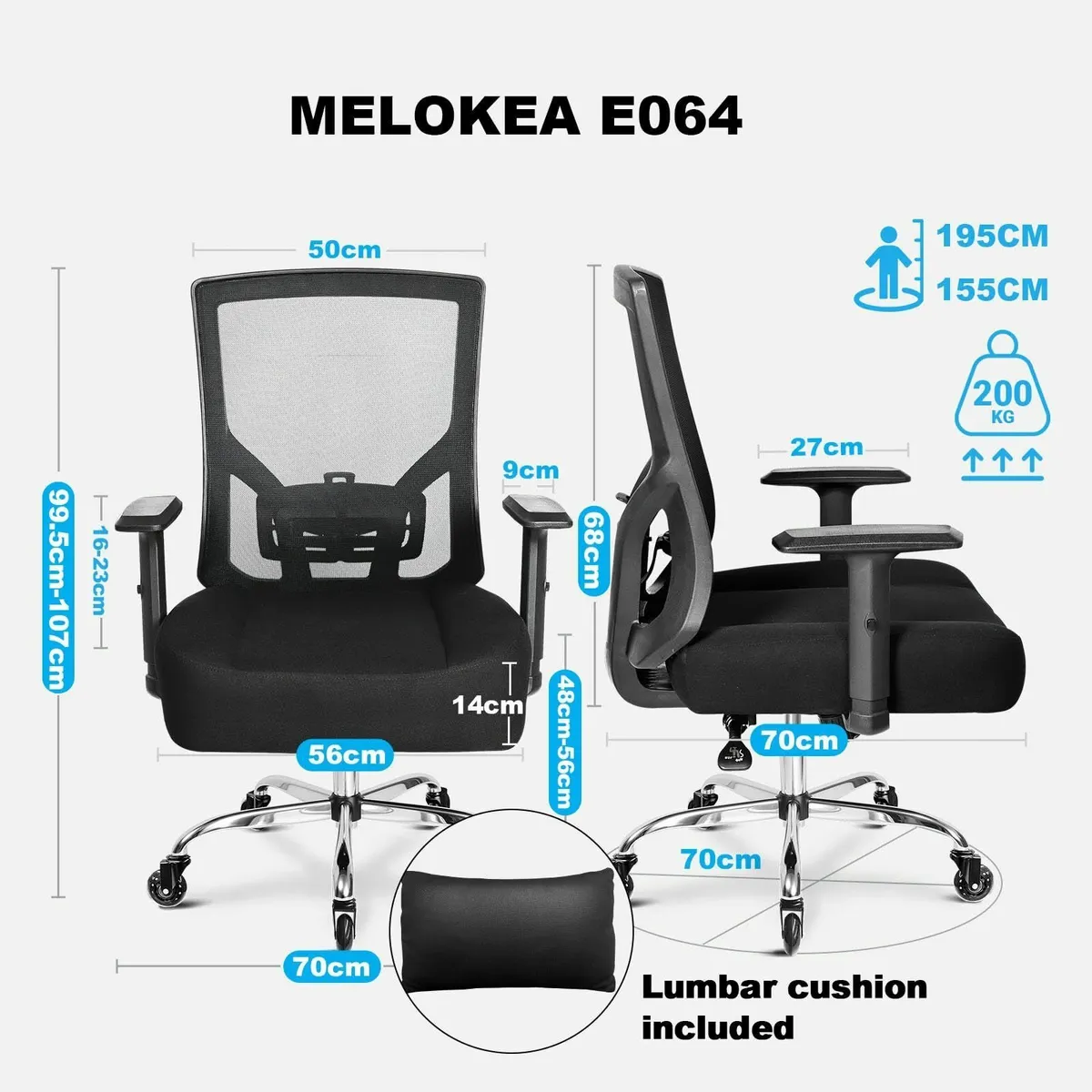 440LBS 200kg Ergonomic Office Chair for Heavy - Image 2