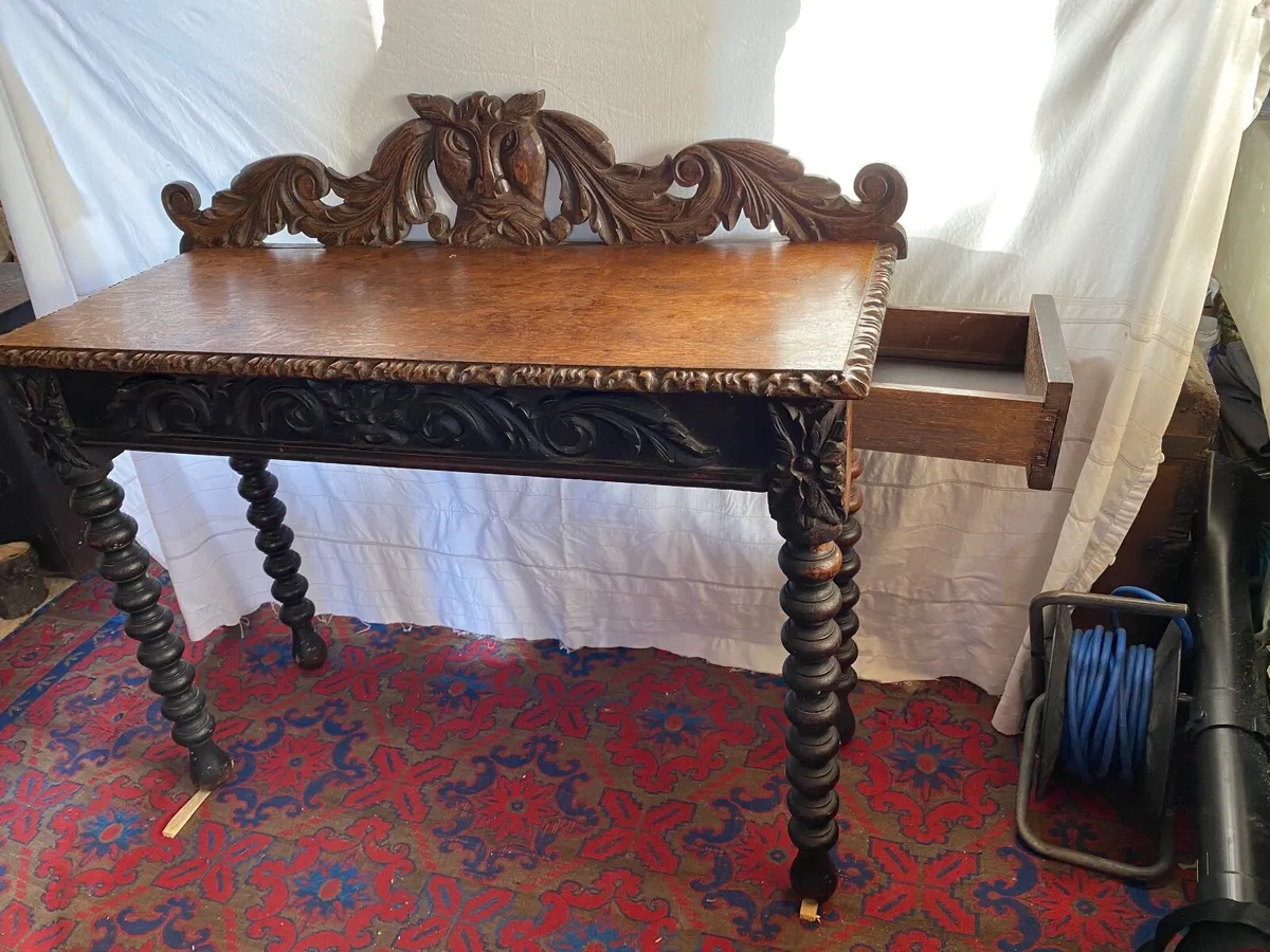 Solid oak Rococco console table - Image 1