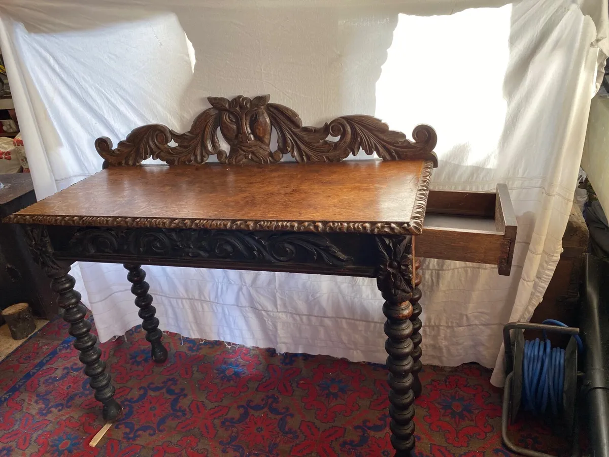 Solid oak Rococco console table - Image 2