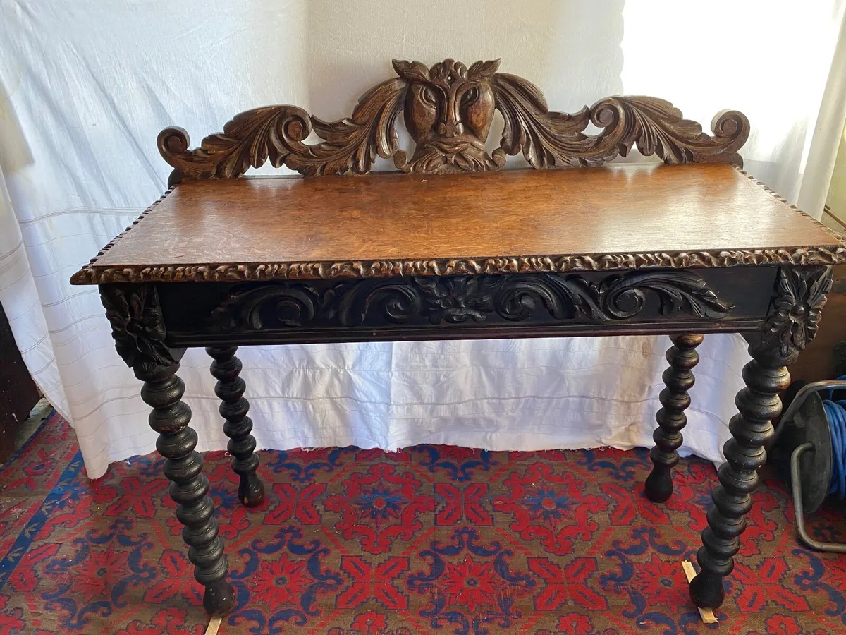 Solid oak Rococco console table - Image 3