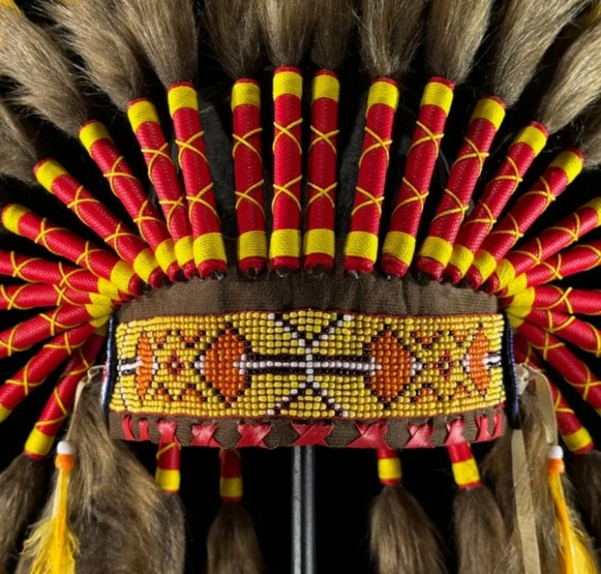 Large handmade Indian headdress on custom stand - Image 4