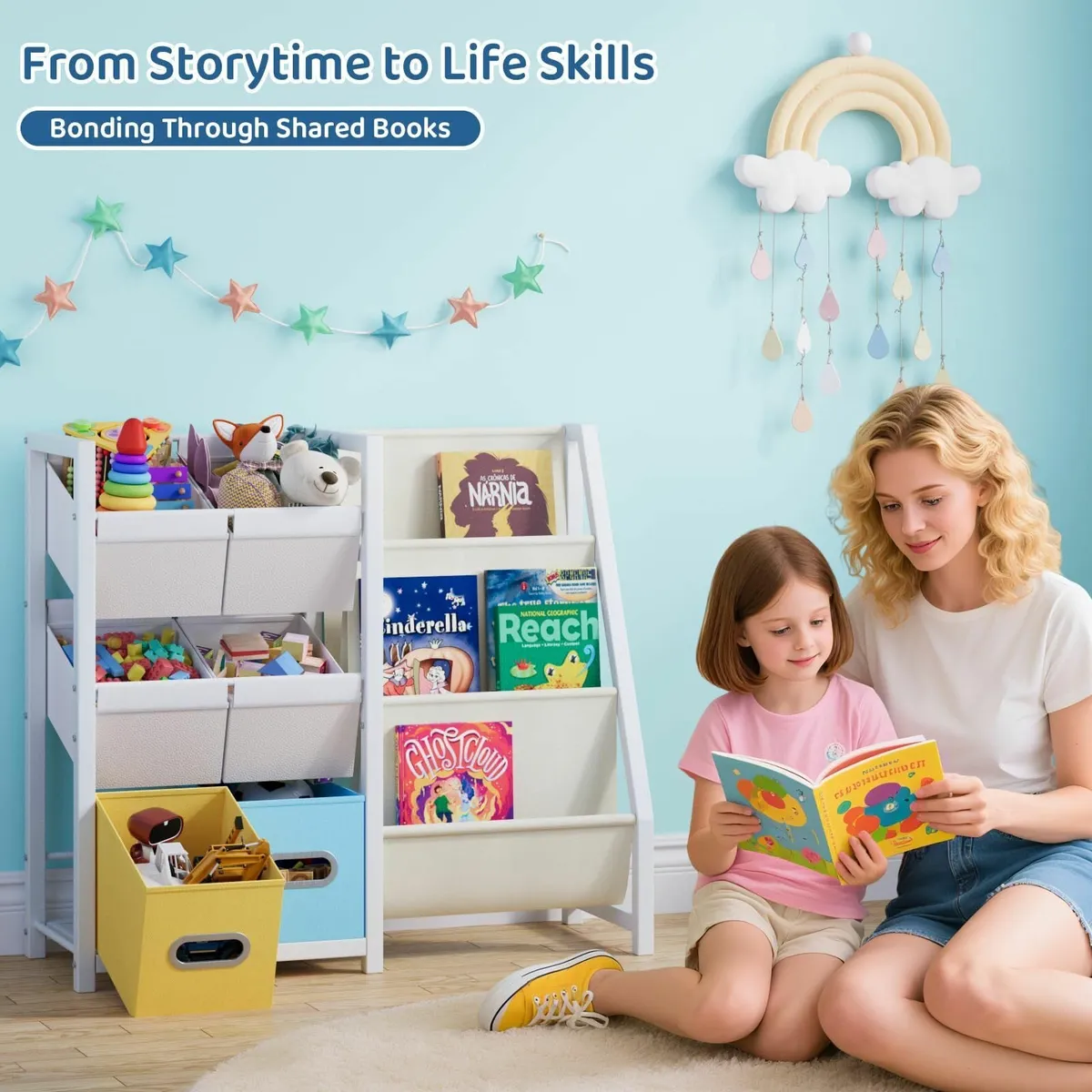 Kids Bookcase 3 Sling Book Shelf Room Bookshelf - Image 4