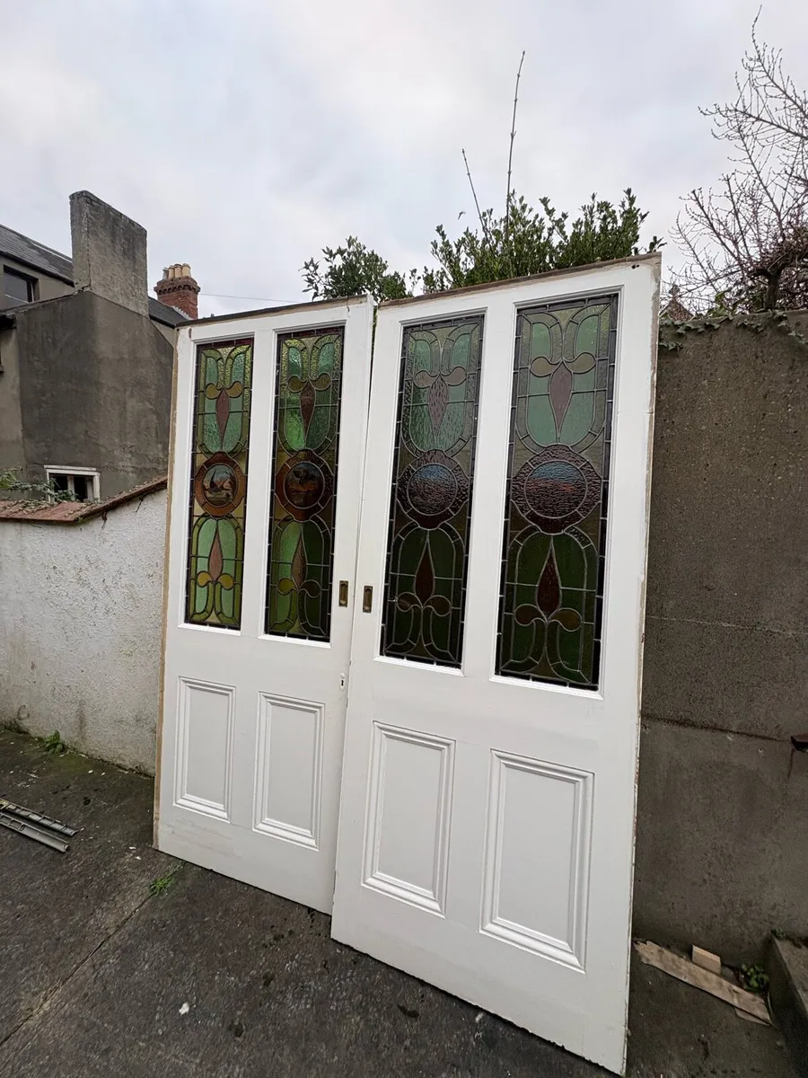 Vintage Double Doors with Stained Glass – 230x92cm - Image 1