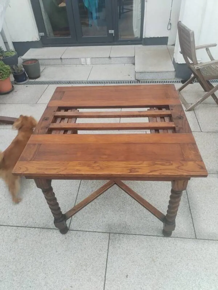 Antique Oak Extendable draw leaf dining table with barley twist legs - Image 3