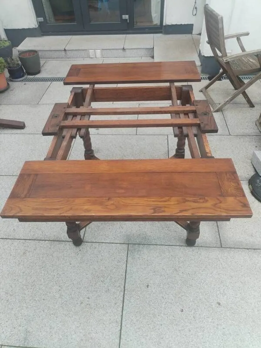 Antique Oak Extendable draw leaf dining table with barley twist legs - Image 4